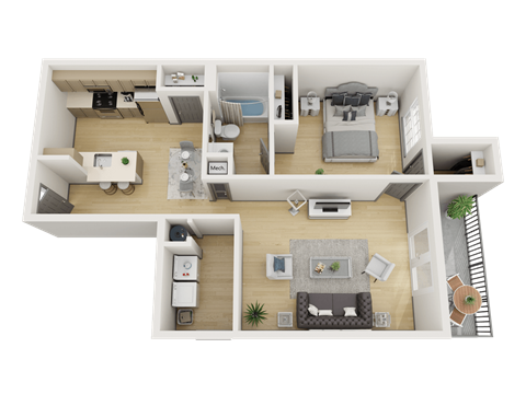 Floor plan for 1 bed, 1 bath, 787 sqft